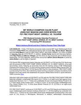 Ibf World Champion Caleb Plant Joins Ray Mancini and Chris Myers for Fs1 Pbc Fight Night: Dirrell Vs