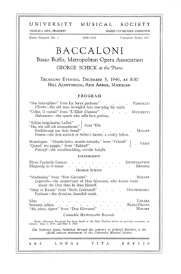 BACCALONI Basso Buffo, Metropolitan Opera Association GEORGE SCHICK at the Tiano