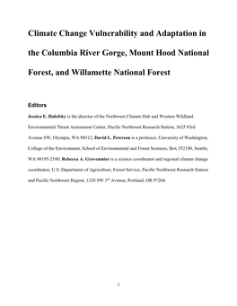 Climate Change Vulnerability and Adaptation in the Columbia River Gorge, Mount Hood National Forest, and Willamette National Forest