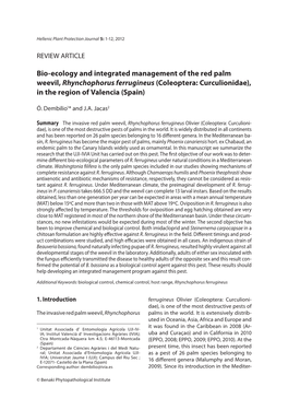Bio-Ecology and Integrated Management of the Red Palm Weevil, Rhynchophorus Ferrugineus (Coleoptera: Curculionidae), in the Region of Valencia (Spain)