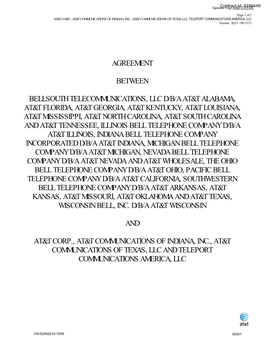 Agreement Between Bellsouth Telecommunications, Llc D/B/A At&T Alabama, At&T Florida, At&T Georgia, At&T Kentuck