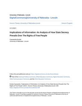 Implications of Information: an Analysis of How State Secrecy Prevails Over the Rights of Free People