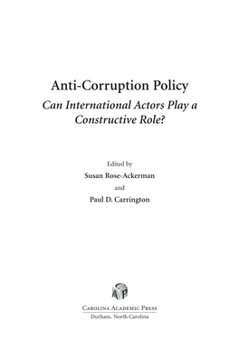 Anti-Corruption Policy Can International Actors Play a Constructive Role?