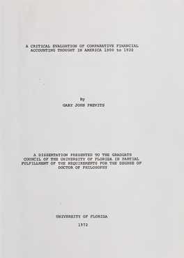 A CRITICAL EVALUATION of COMPARATIVE FINANCIAL ACCOUNTING THOUGHT in AMERICA 1900 to 1920