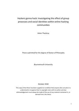 Hackers Gonna Hack: Investigating the Effect of Group Processes and Social Identities Within Online Hacking Communities