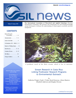 Silnews 32: January 2001 1 a Major Objective of Our Long-Term STREAMS Research Throughout Central America (Pringle Et Al