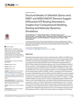 Structural Models of Zebrafish (Danio Rerio) NOD1 and NOD2 NACHT