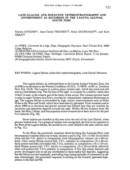 Late-Glacial and Holocene Tephrostratigraphy and Environment As Recorded in the Laguna Salinas, South Peru