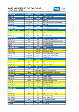 Lake Karapiro Event Calendar Year: 2021/2022