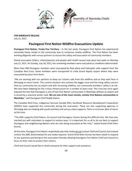 Pauingassi First Nation Wildfire Evacuations Update