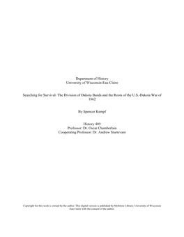 The Division of Dakota Bands and the Roots of the U.S.-Dakota War of 1862