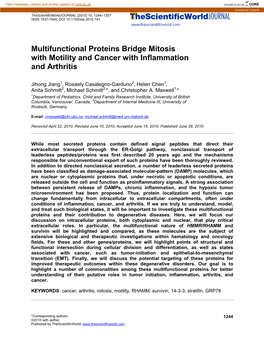Multifunctional Proteins Bridge Mitosis with Motility and Cancer with Inflammation and Arthritis