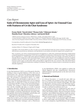 Gain of Chromosome 4Qter and Loss of 5Pter: an Unusual Case with Features of Cri Du Chat Syndrome