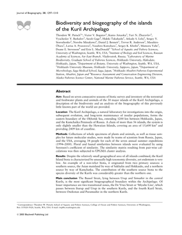 Biodiversity and Biogeography of the Islands of the Kuril Archipelago Theodore W