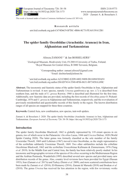 Arachnida: Araneae) in Iran, Afghanistan and Turkmenistan