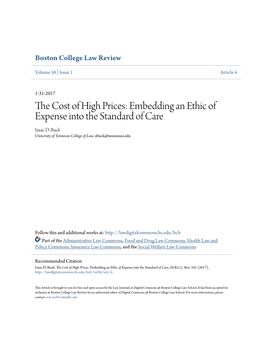 The Cost of High Prices: Embedding an Ethic of Expense Into the Standard of Care, 58 B.C.L