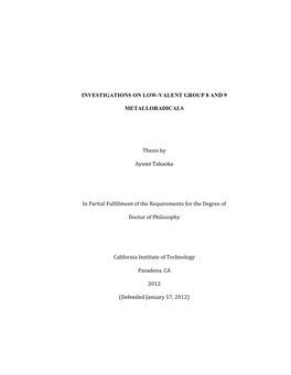 Investigations on Low-Valent Group 8 and 9