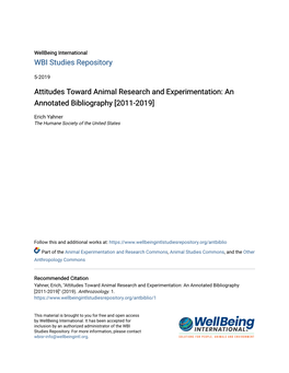 Attitudes Toward Animal Research and Experimentation: an Annotated Bibliography [2011-2019]