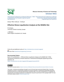 Effective Stress Liquefaction Analysis at the Wildlife Site