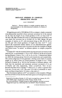 Distance Spheres in Complex Protective Spaces