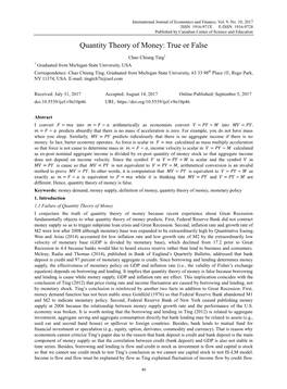 Quantity Theory of Money: True Or False