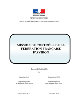 Mission De Contrôle De La Fédération Française D’Aviron