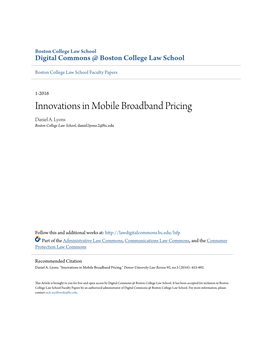 Innovations in Mobile Broadband Pricing Daniel A