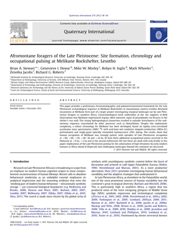 Afromontane Foragers of the Late Pleistocene: Site Formation, Chronology and Occupational Pulsing at Melikane Rockshelter, Lesotho