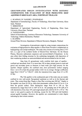 Groundwater Origin Investigation with Isotopic Compositions for Evaluation of High Productive Deep Aquifers in Khon Kaen Area, Northeast Thailand