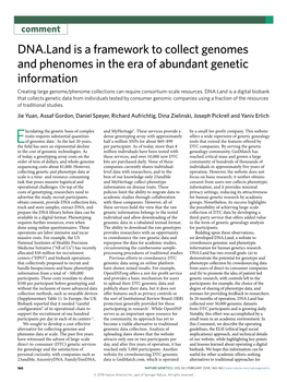 DNA.Land Is a Framework to Collect Genomes and Phenomes in the Era