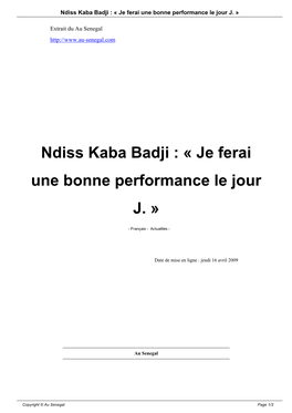 Ndiss Kaba Badji : « Je Ferai Une Bonne Performance Le Jour J