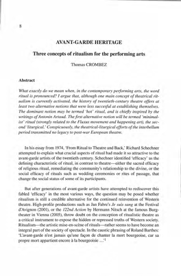 Three Concepts of Ritualism for the Performing Arts