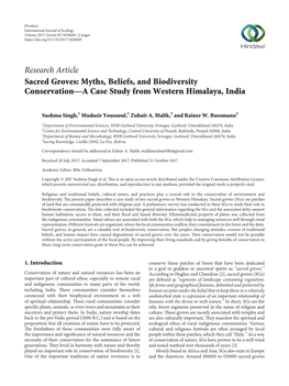 Sacred Groves: Myths, Beliefs, and Biodiversity Conservation—A Case Study from Western Himalaya, India