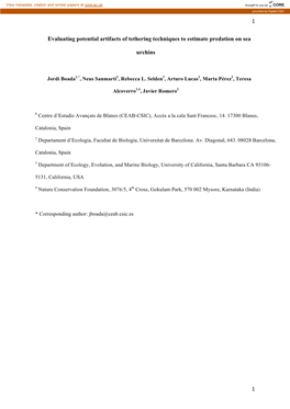 1 1 Evaluating Potential Artifacts of Tethering Techniques to Estimate Predation on Sea Urchins