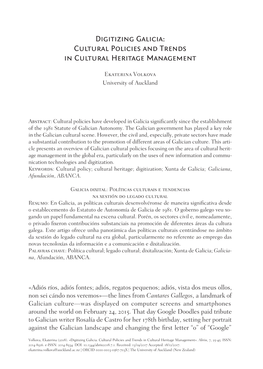 Digitizing Galicia: Cultural Policies and Trends in Cultural Heritage Management