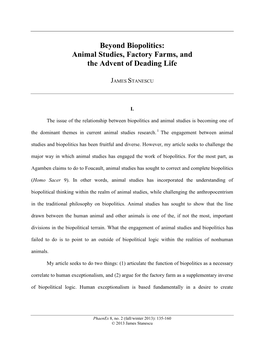 Beyond Biopolitics: Animal Studies, Factory Farms, and the Advent of Deading Life