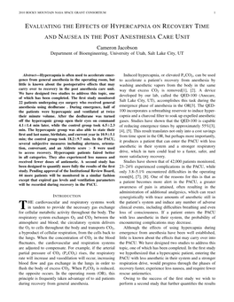 Evaluating the Effects of Hypercapnia on Recovery Time and Nausea in the Post Anesthesia Care Unit 3