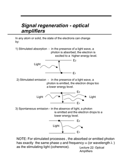Signal Regeneration - Optical Amplifiers