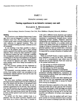 PART I Nursing Experiences in an Intensive Coronary Care Unit