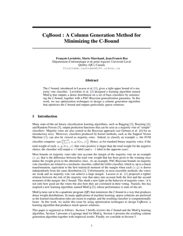 Cqboost : a Column Generation Method for Minimizing the C-Bound