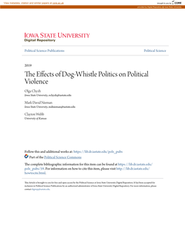 Dog-Whistle Politics on Political Violence Olga Chyzh Iowa State University, Ochyzh@Iastate.Edu