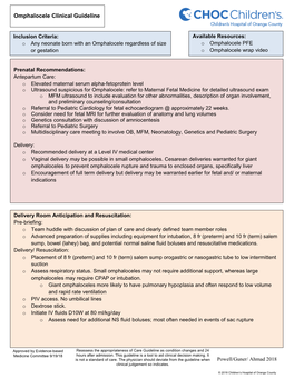 NICU Omphalocele Clinical Guideline