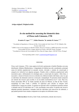 In Situ Method for Assessing the Biometric Data of Pinna Rudis Linnaeus, 1758