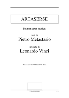 ARTASERSE Pietro Metastasio Leonardo Vinci