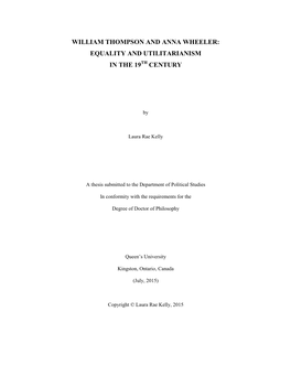 William Thompson and Anna Wheeler: Equality and Utilitarianism in the 19Th Century