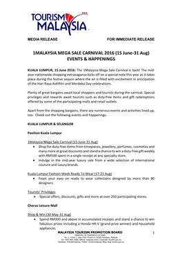 1MALAYSIA MEGA SALE CARNIVAL 2016 (15 June-31 Aug) EVENTS & HAPPENINGS