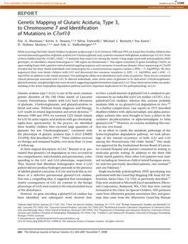 Genetic Mapping of Glutaric Aciduria, Type 3, to Chromosome 7 and Identiﬁcation of Mutations in C7orf10