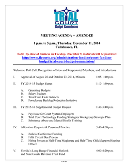 MEETING AGENDA -- AMENDED 1 Pm to 5 Pm