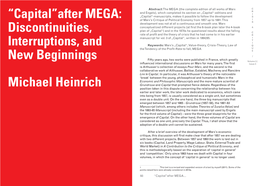 “Capital”After MEGA: Discontinuities, Interruptions, and New Beginnings Michael Heinrich