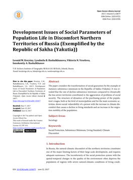 Development Issues of Social Parameters of Population Life in Discomfort Northern Territories of Russia (Exemplified by the Republic of Sakha (Yakutia))